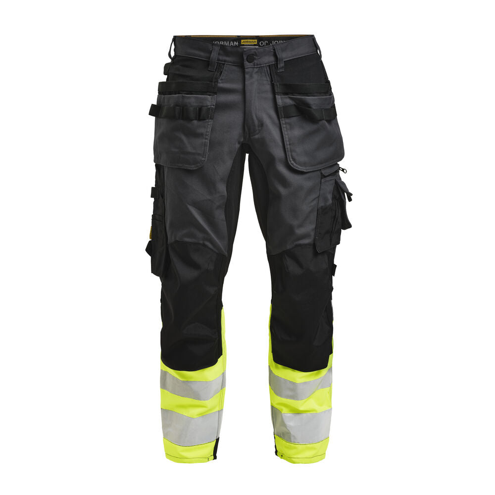 Jobman 2134 Hi-vis stretch trousers core hp grijs/geel C44