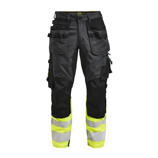 Jobman 2134 Hi-vis stretch trousers core hp grijs/geel C44